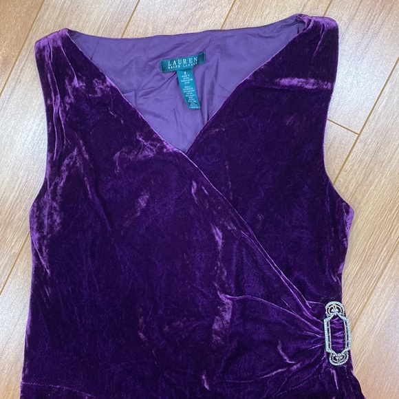 **NWOT ** Ralph Lauren Deep Purple Silk Velvet Wrap Look Brooch Buckle Dress 8 - Picture 10 of 15